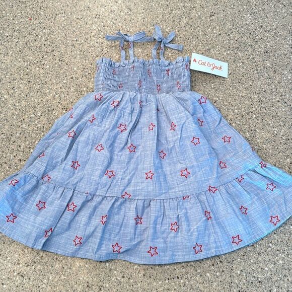 CAT & JACK 4th Of July Chambray Stars Dress *NEW* - Picture 2 of 9